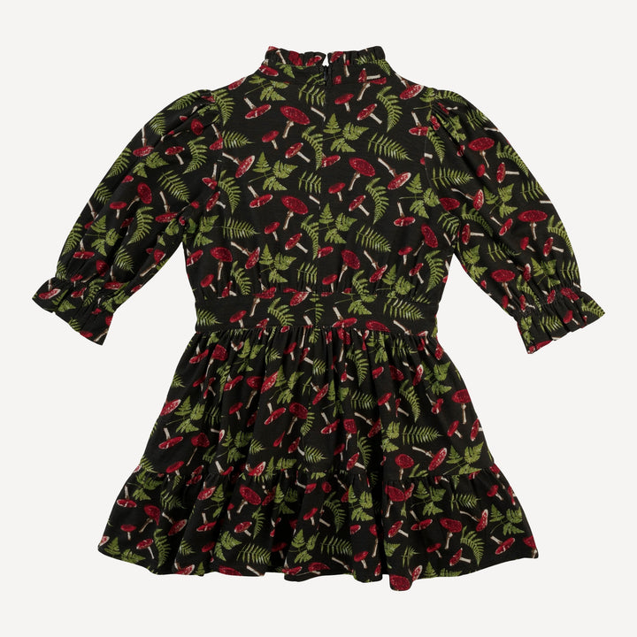 puff sleeve short tier dress | scarlet mushroom fern | organic cotton interlock