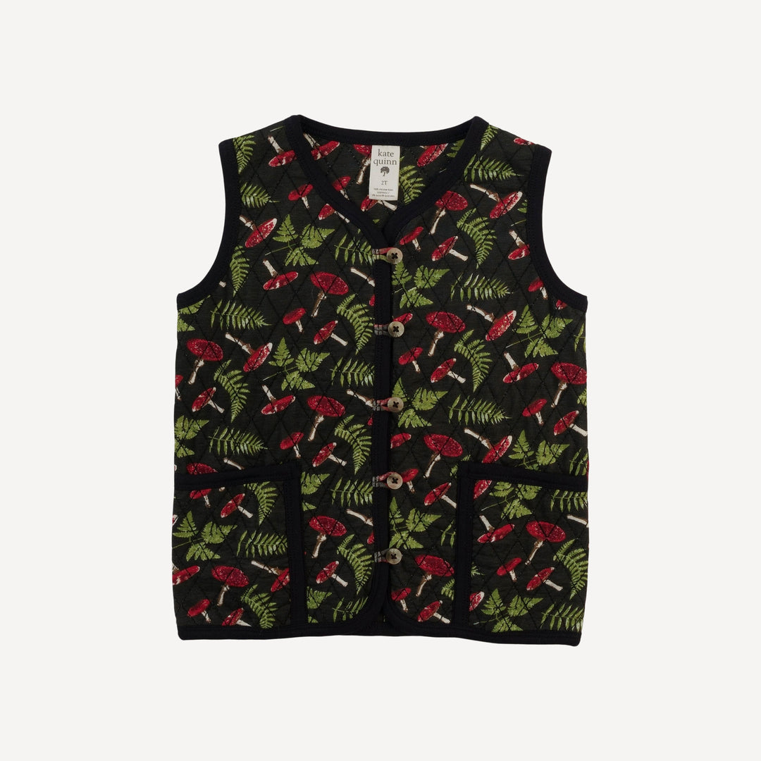 quilted pocket vest | scarlet mushroom fern | organic cotton interlock