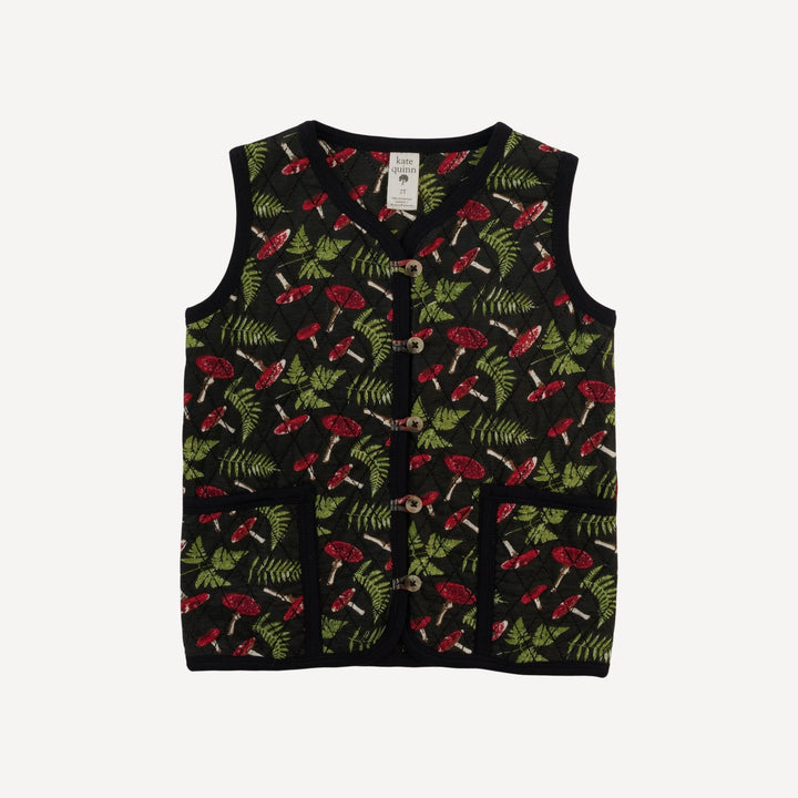 quilted pocket vest | scarlet mushroom fern | organic cotton interlock