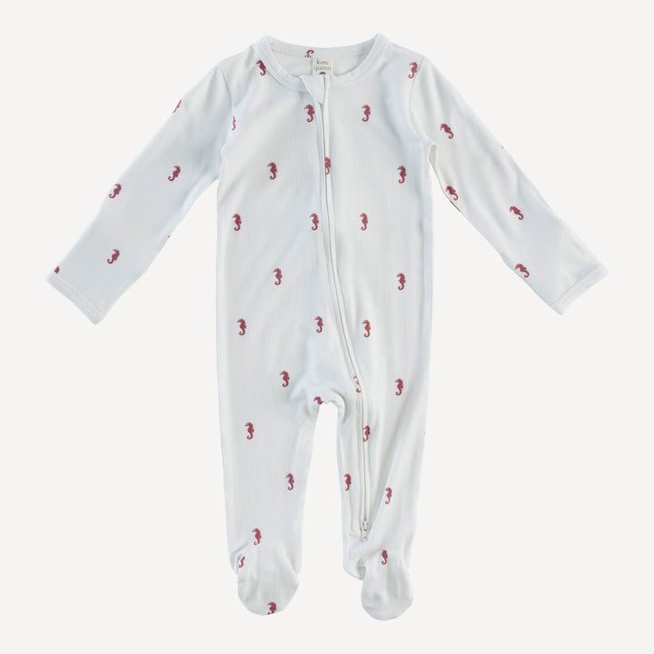 long sleeve two way zipper footie | seahorse stripe | bamboo