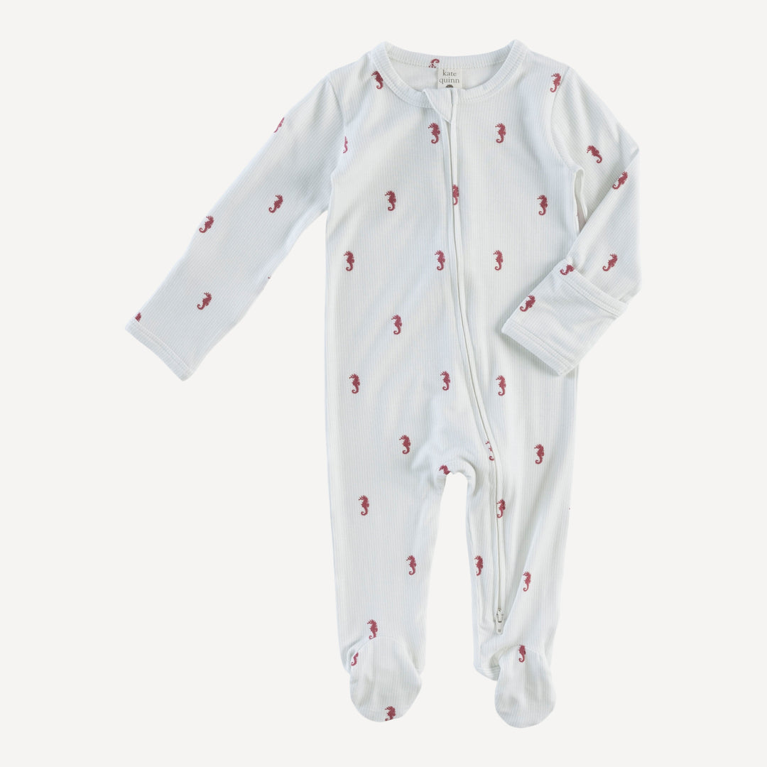 long sleeve two way zipper footie | seahorse stripe | bamboo
