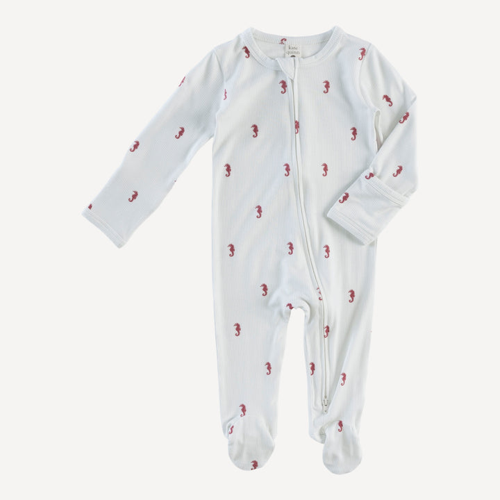 long sleeve two way zipper footie | seahorse stripe | bamboo