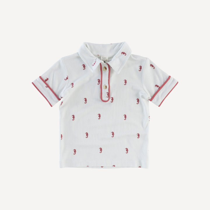 short sleeve piped polo tee | seahorse stripe | bamboo