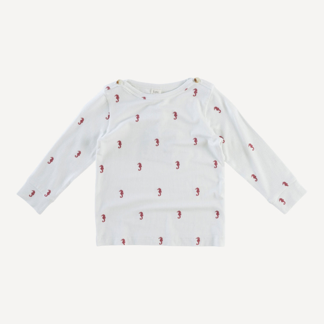 long sleeve button boat neck top | seahorse stripe | bamboo