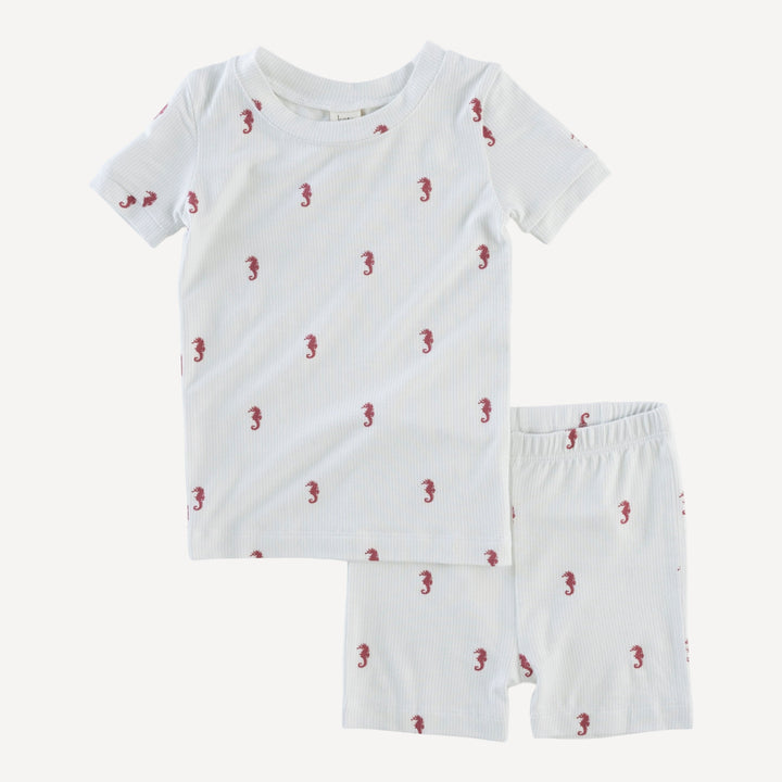 short sleeve crew neck shortie pj set | seahorse stripe | bamboo
