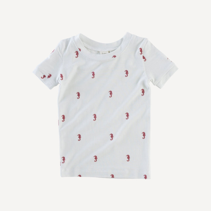 short sleeve crew neck shortie pj set | seahorse stripe | bamboo