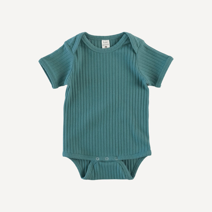 short sleeve lap neck bodysuit | sea pine | organic cotton wide rib