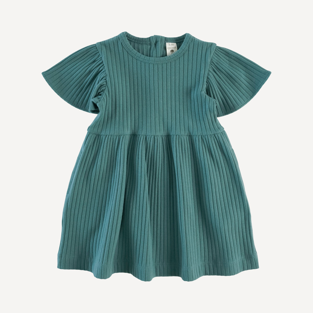 flutter sleeve dress | sea pine | organic cotton wide rib