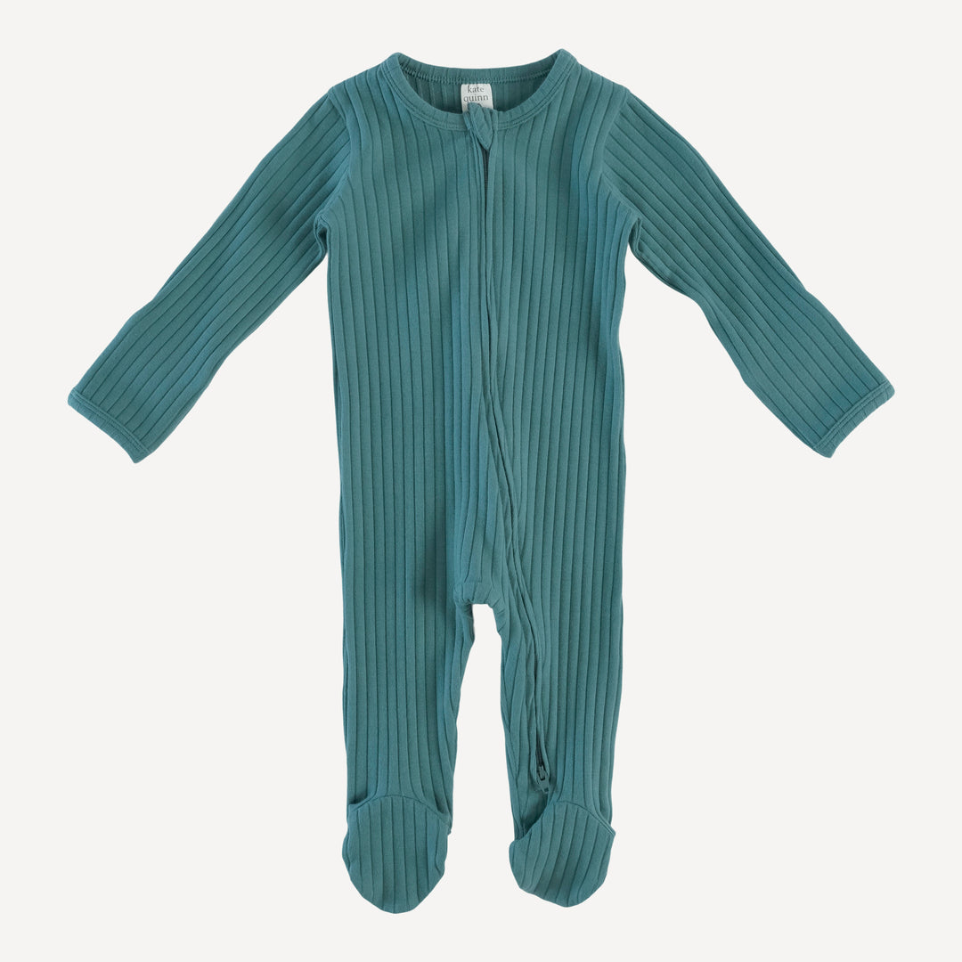 long sleeve zipper footie | sea pine | organic cotton wide rib