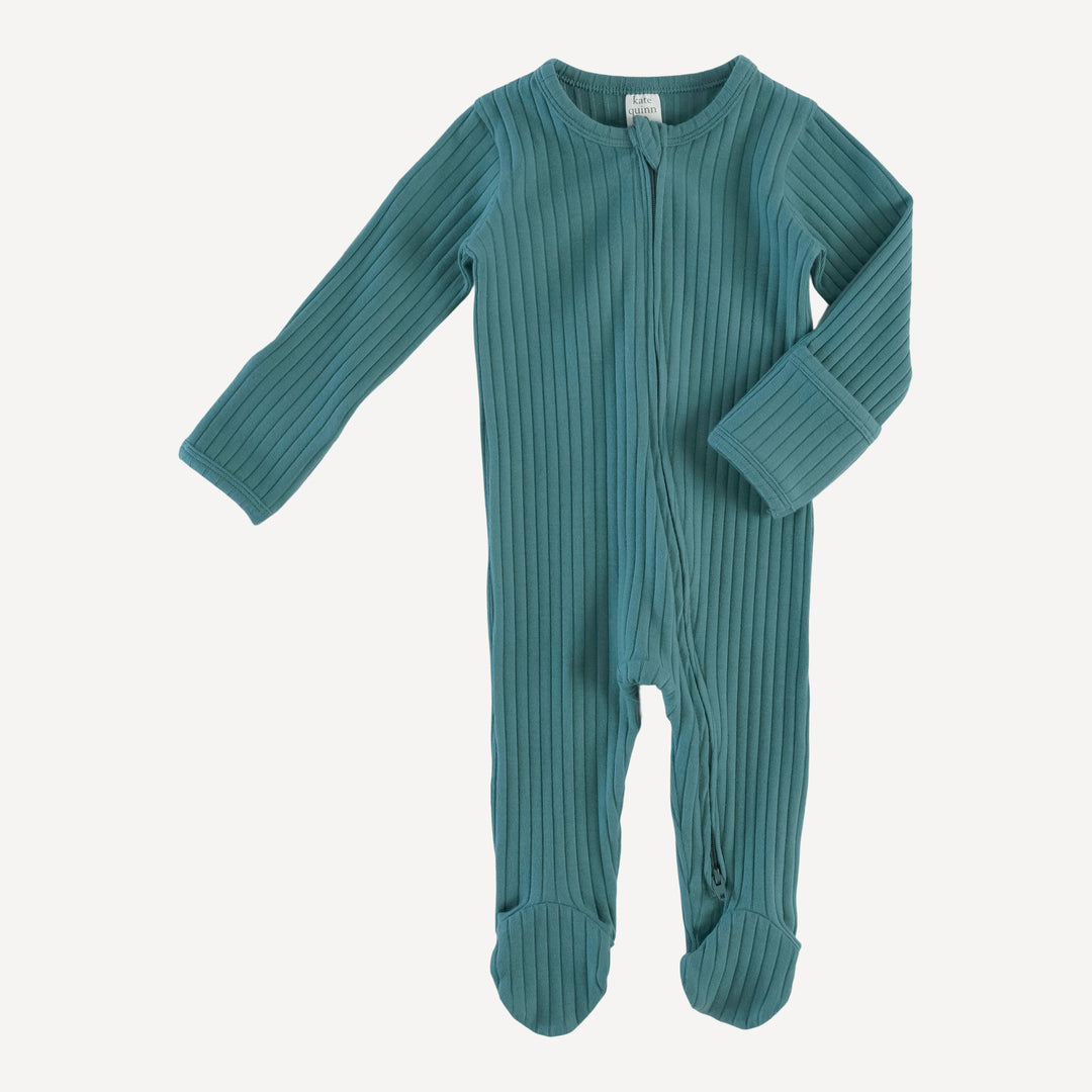 long sleeve zipper footie | sea pine | organic cotton wide rib