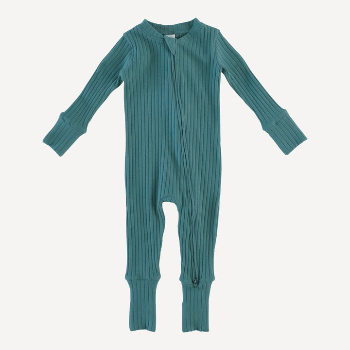 long sleeve convertible zippy pj | sea pine | organic cotton wide rib