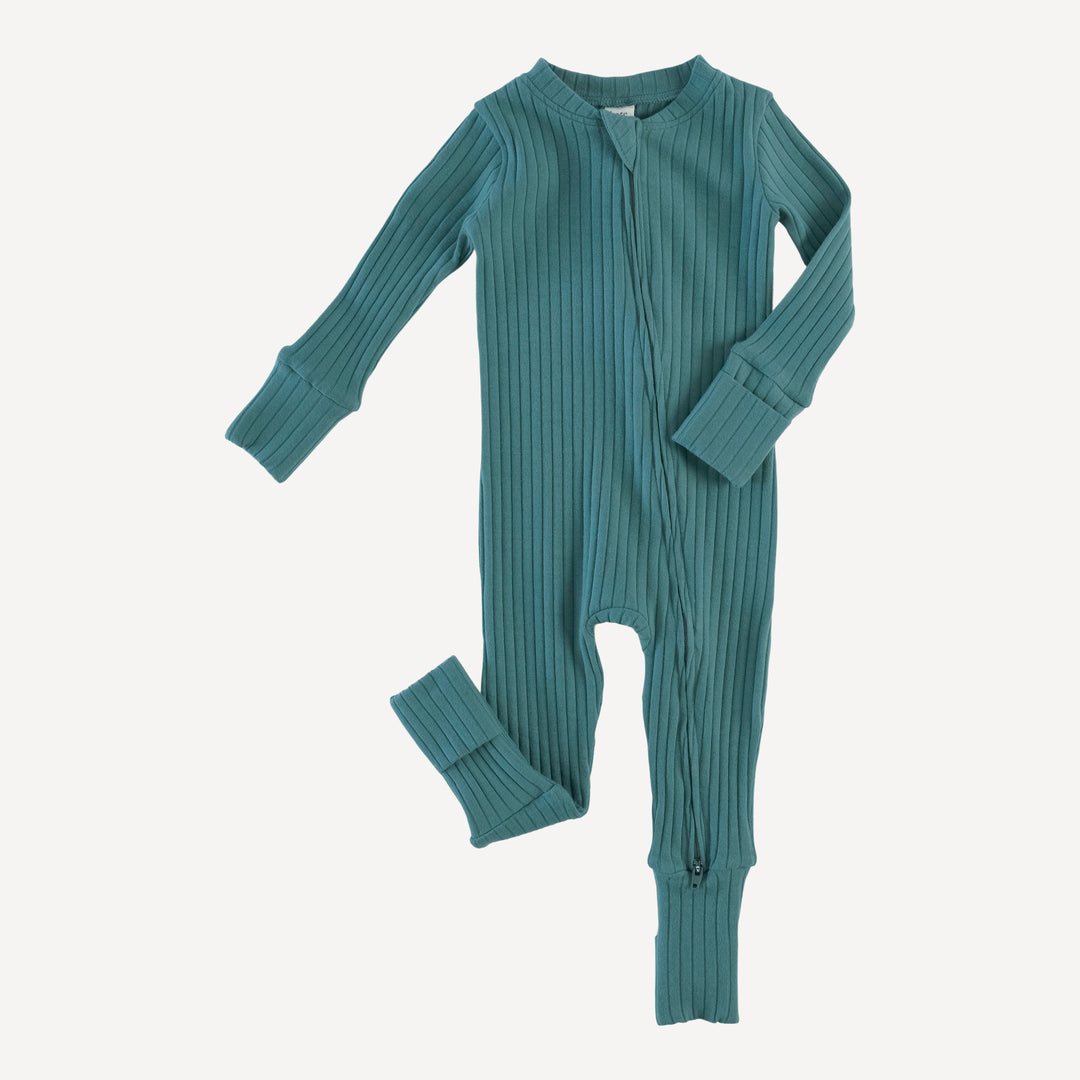 long sleeve convertible zippy pj | sea pine | organic cotton wide rib