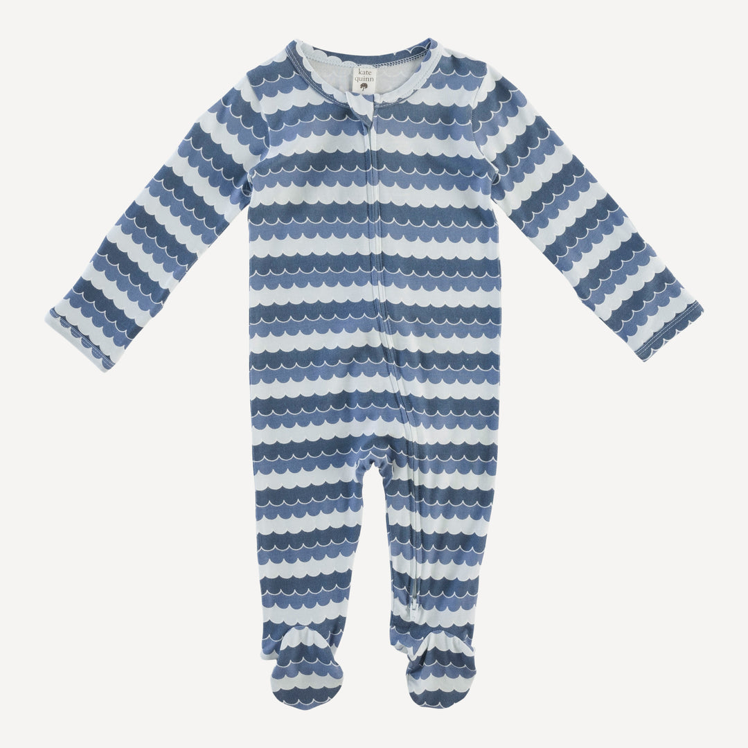 long sleeve two way zipper footie | sea water | bamboo