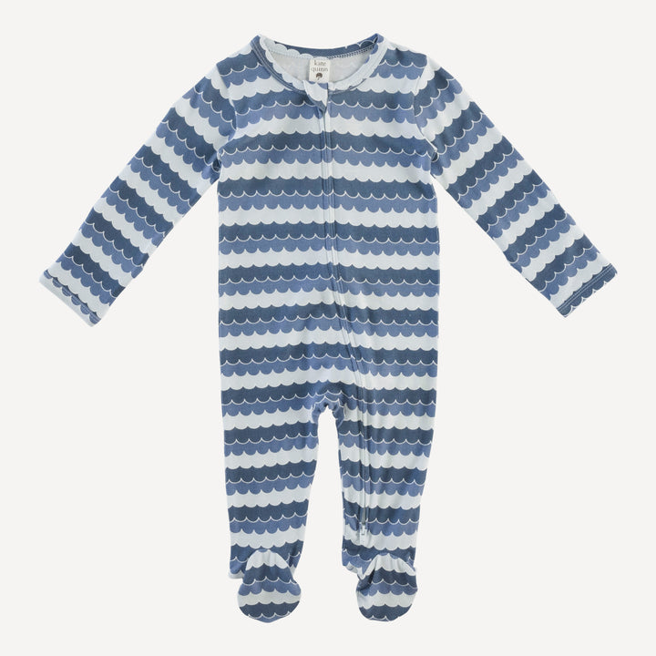 long sleeve two way zipper footie | sea water | bamboo