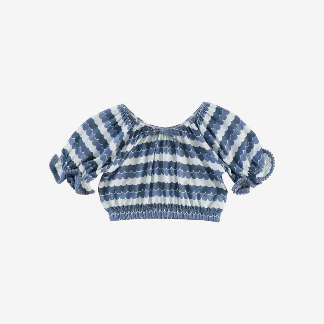 pom pom short sleeve crop top and short set | sea water | bamboo