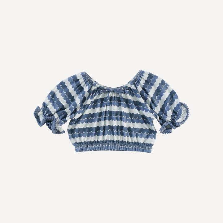 pom pom short sleeve crop top and short set | sea water | bamboo