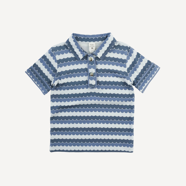 short sleeve piped polo | sea water | bamboo