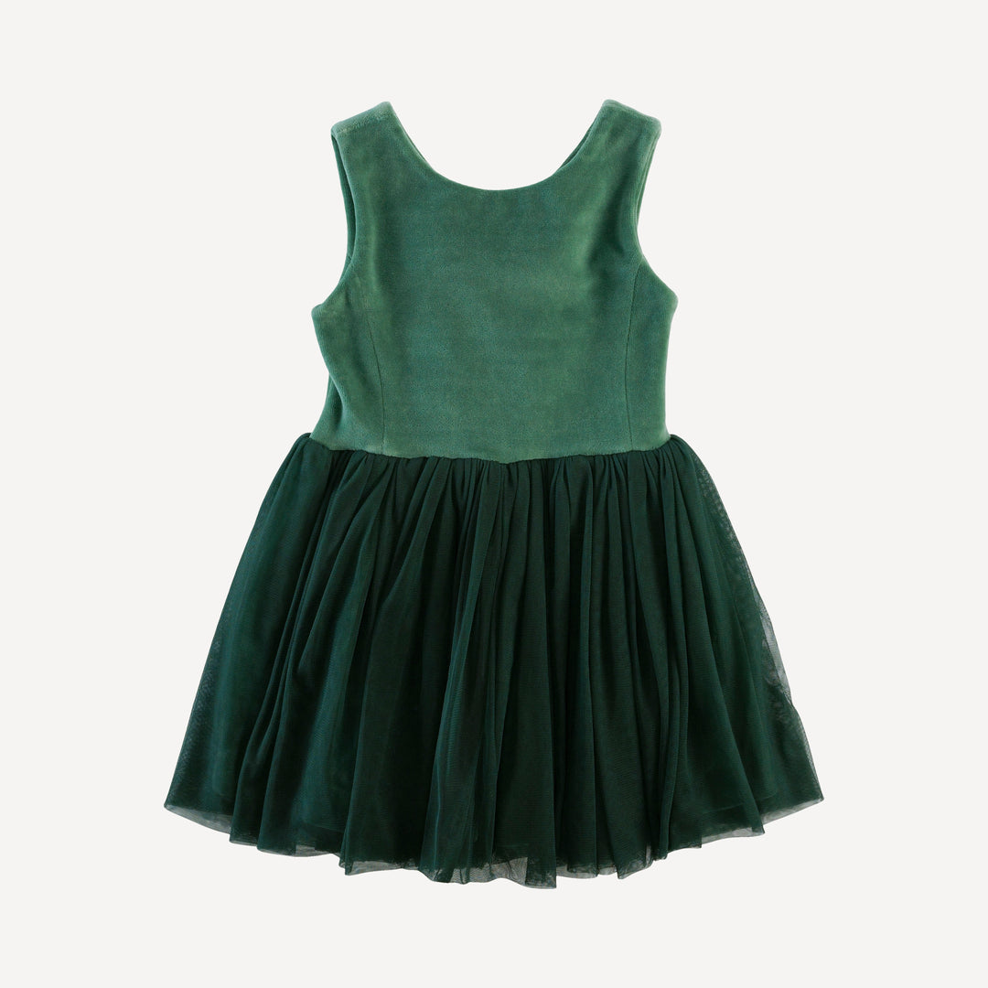 sleeveless back bow tulle dress | shaded spruce | organic cotton velour