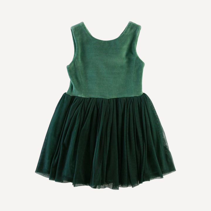 sleeveless back bow tulle dress | shaded spruce | organic cotton velour