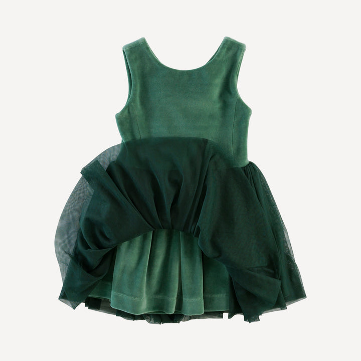 sleeveless back bow tulle dress | shaded spruce | organic cotton velour