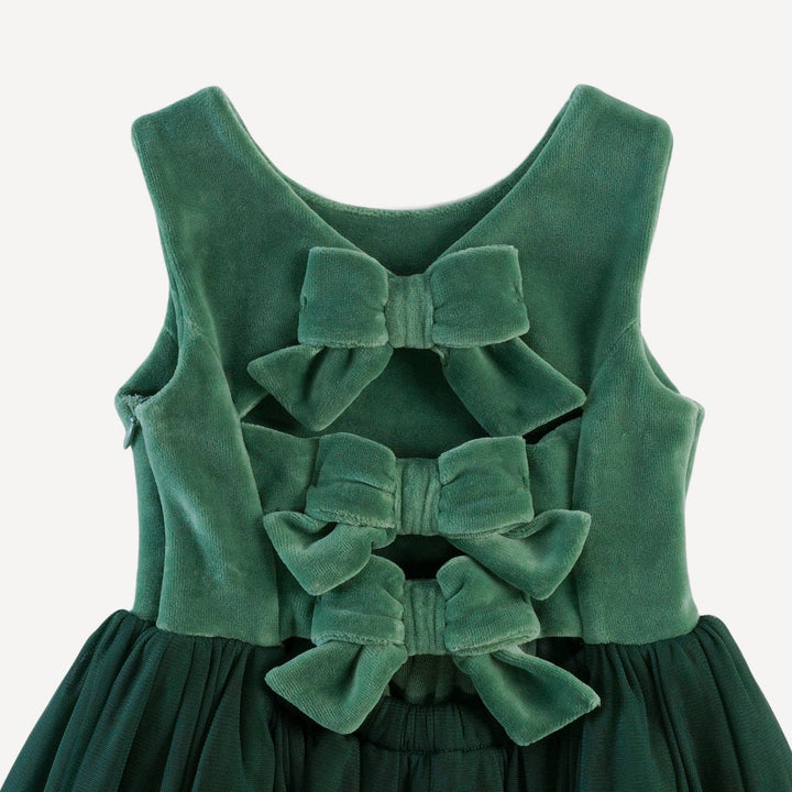 sleeveless back bow tulle dress | shaded spruce | organic cotton velour