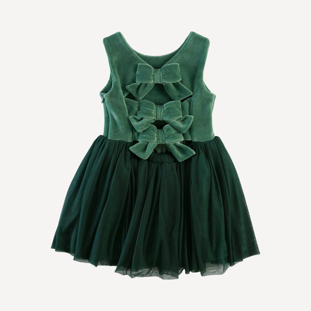 sleeveless back bow tulle dress | shaded spruce | organic cotton velour