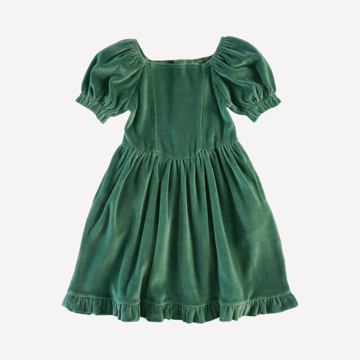 puff sleeve v-waist princess dress | shaded spruce | organic cotton velour