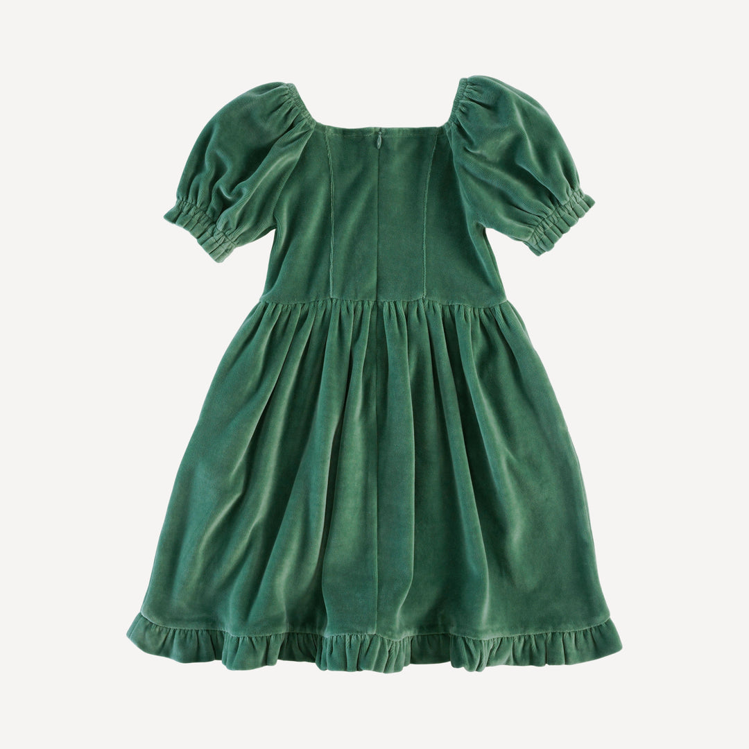 puff sleeve v-waist princess dress | shaded spruce | organic cotton velour