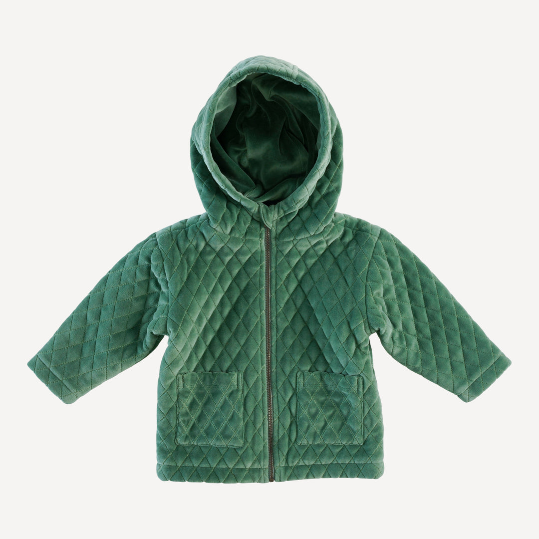 quilted hooded jacket | shaded spruce | organic cotton velour