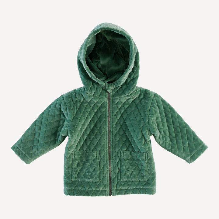 quilted hooded jacket | shaded spruce | organic cotton velour