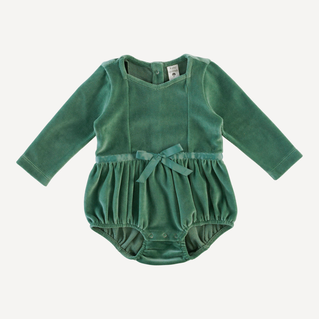 long sleeve skinny bow bubble | shaded spruce | organic cotton velour