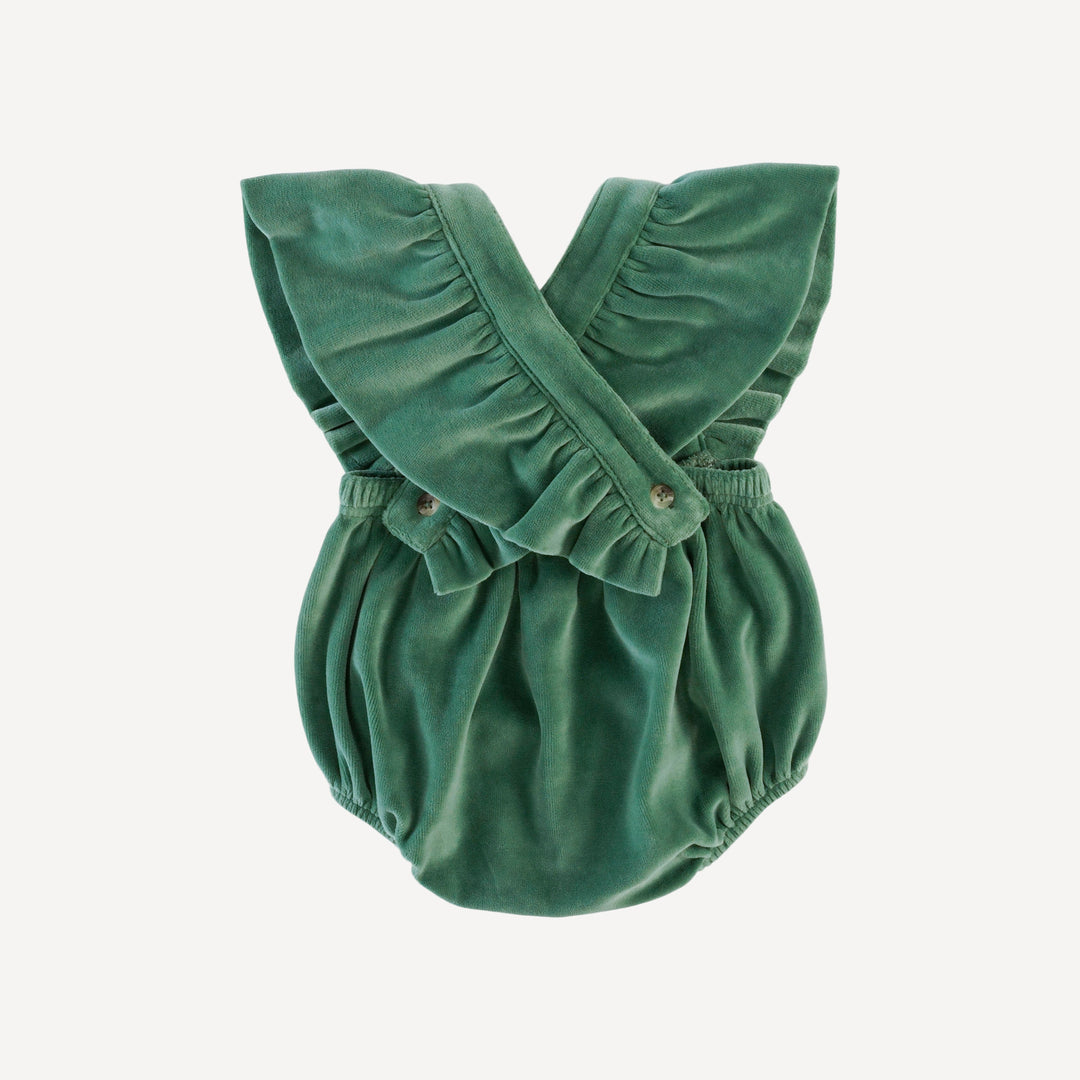 ruffle strap bubble | shaded spruce | organic cotton velour