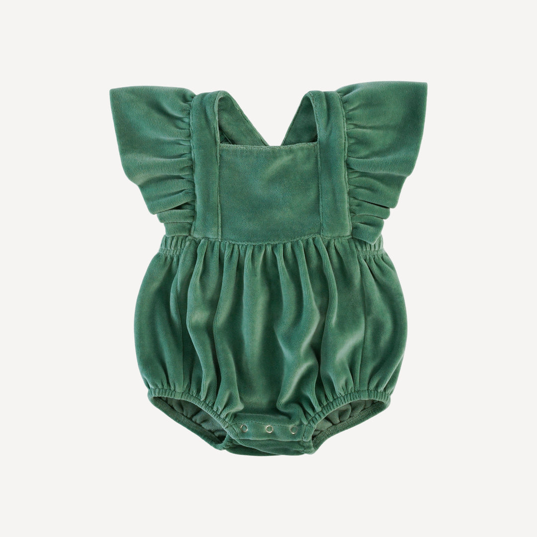 ruffle strap bubble | shaded spruce | organic cotton velour