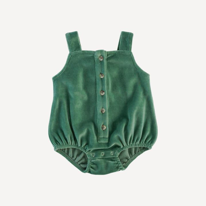 sleeveless button sun bubble | shaded spruce | organic cotton velour