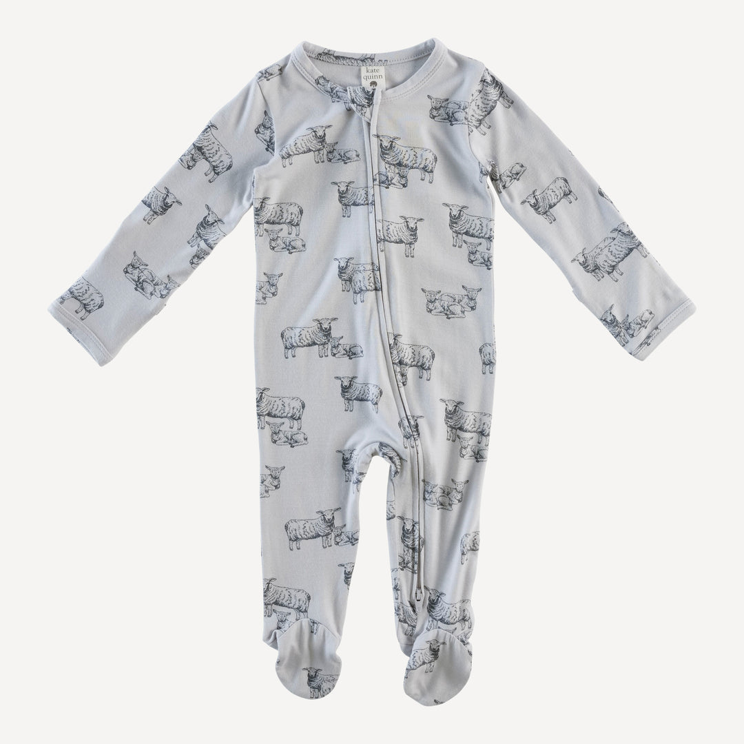 long sleeve two way zipper footie | sheep + lamb | bamboo