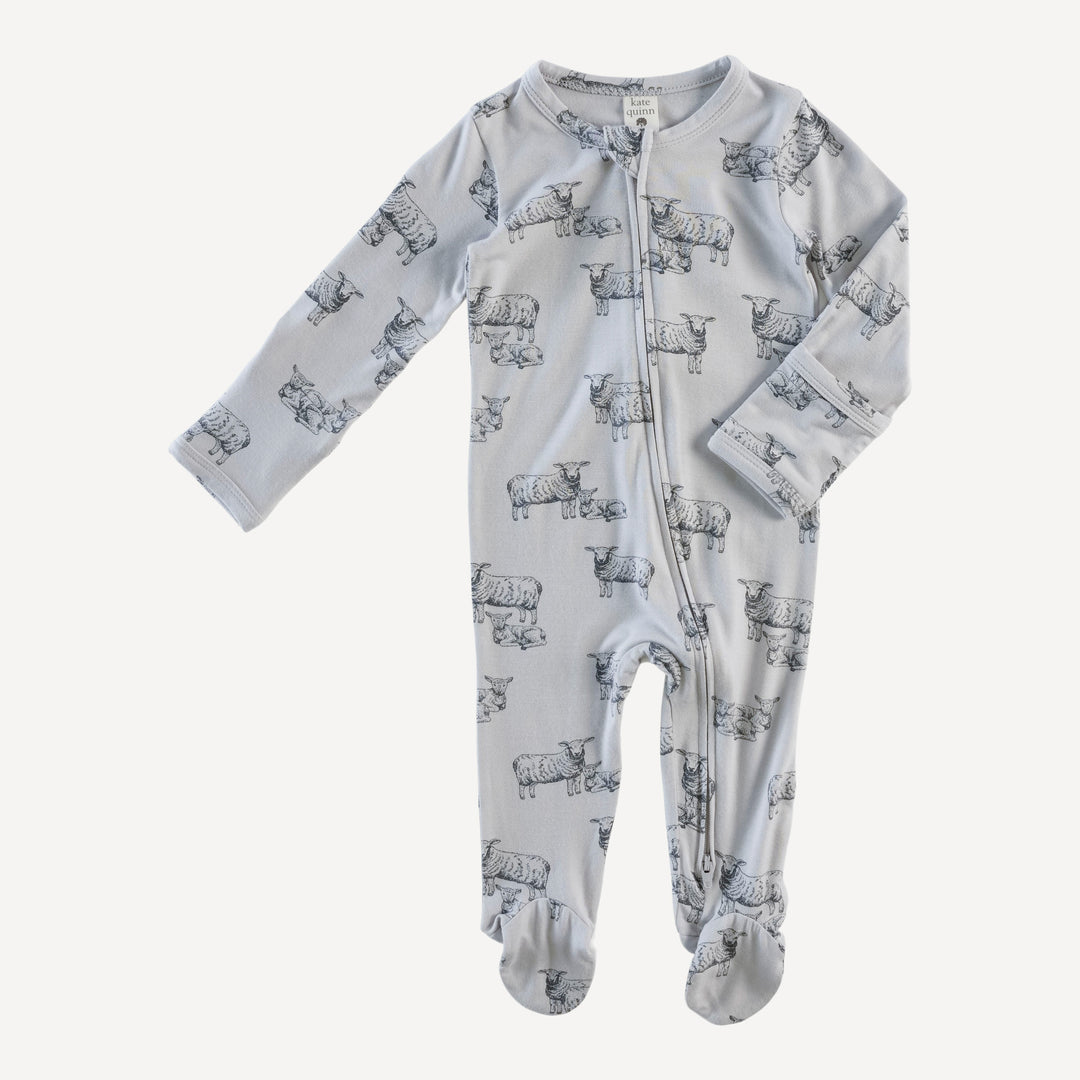 long sleeve two way zipper footie | sheep + lamb | bamboo