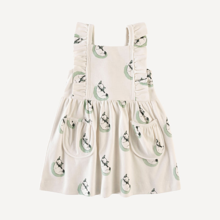 piped flutter sleeve pinafore pocket dress | siamese cats | organic cotton interlock