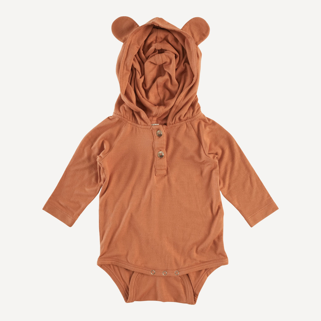 long sleeve henley bear bodysuit | sierra | bamboo