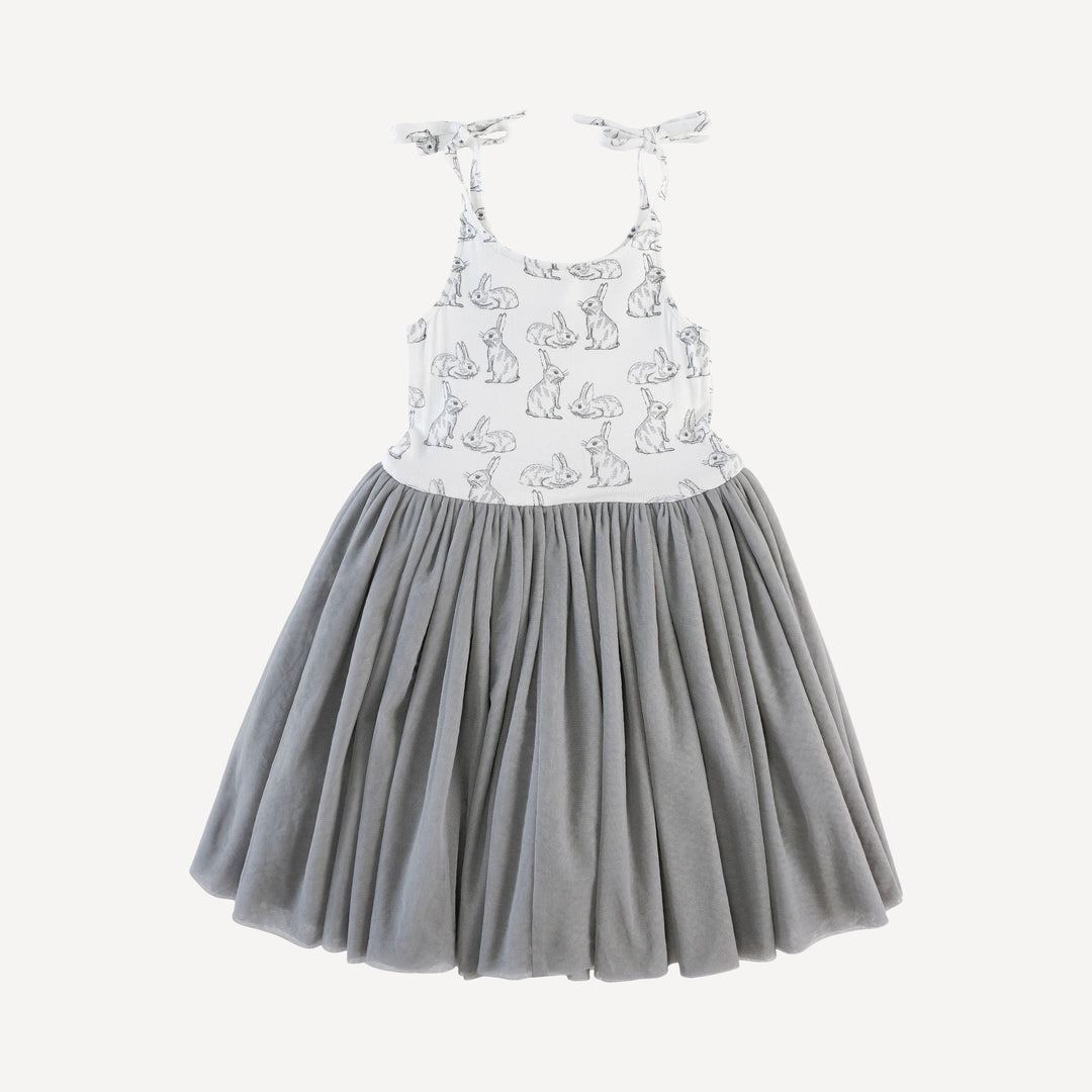 spaghetti tie ballerina tulle dress | sketched bunnies | bamboo