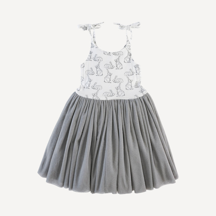 spaghetti tie ballerina tulle dress | sketched bunnies | bamboo