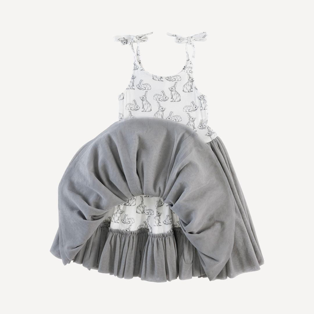 spaghetti tie ballerina tulle dress | sketched bunnies | bamboo
