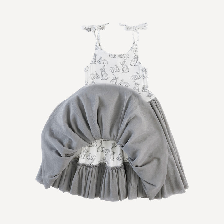 spaghetti tie ballerina tulle dress | sketched bunnies | bamboo