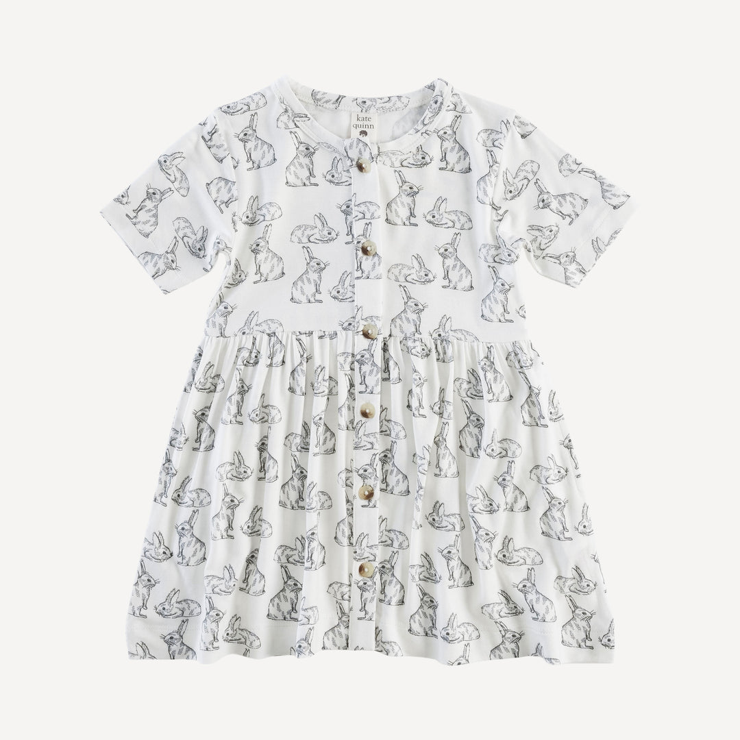 short sleeve button dress | sketched bunnies | bamboo
