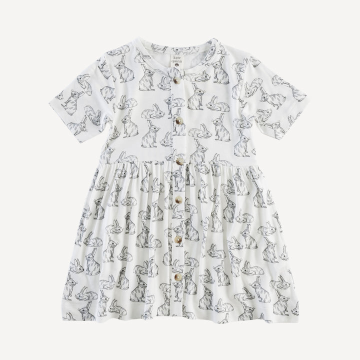 short sleeve button dress | sketched bunnies | bamboo