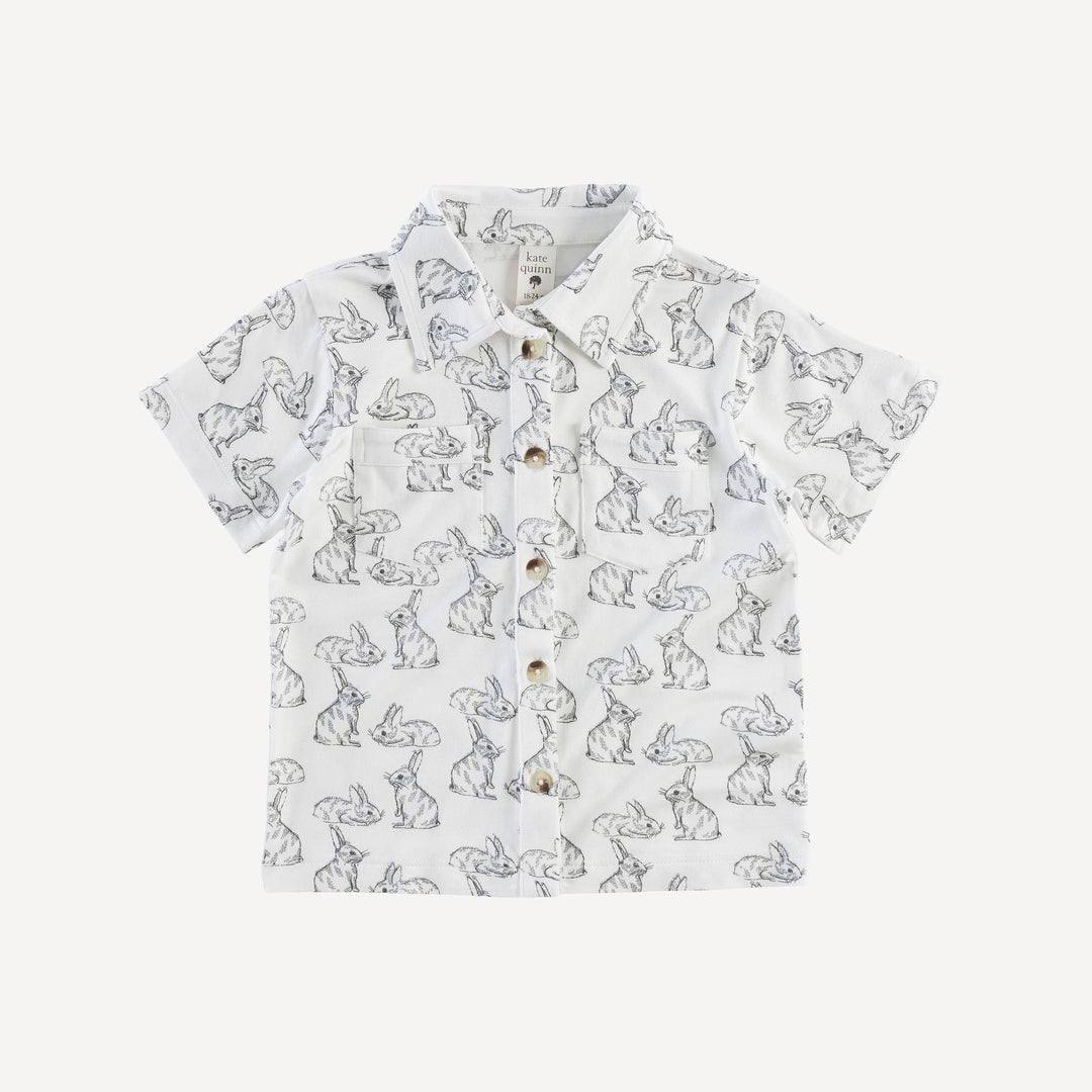 short sleeve pocket button shirt | sketched bunnies | bamboo