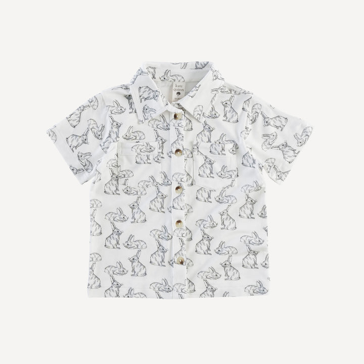 short sleeve pocket button shirt | sketched bunnies | bamboo