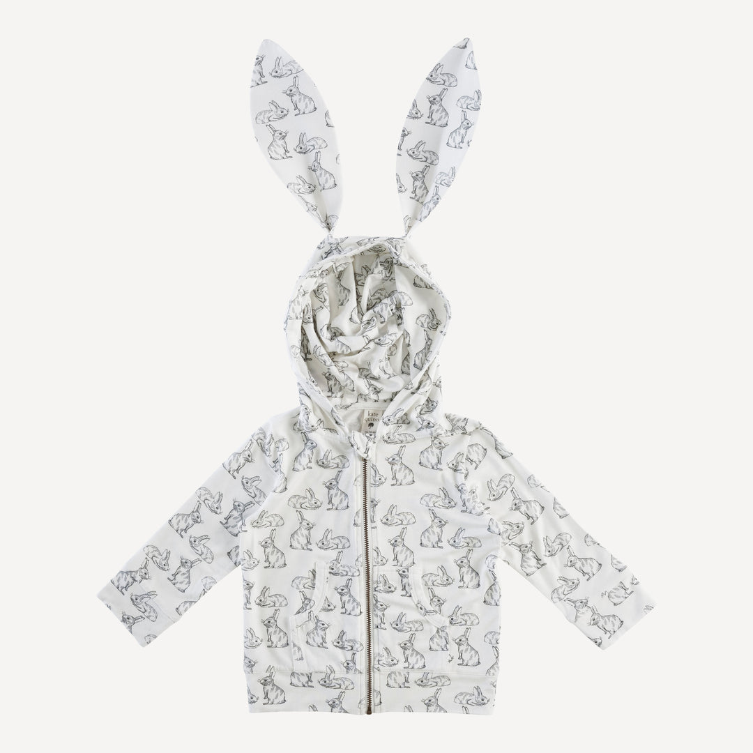 long sleeve bunny zip hoodie | sketched bunnies | bamboo