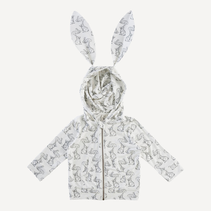 long sleeve bunny zip hoodie | sketched bunnies | bamboo