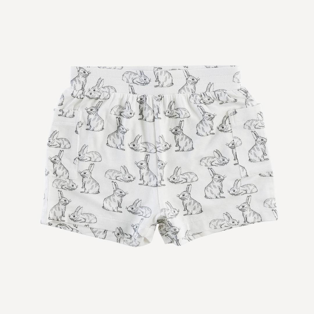 patch pocket short | sketched bunnies | bamboo