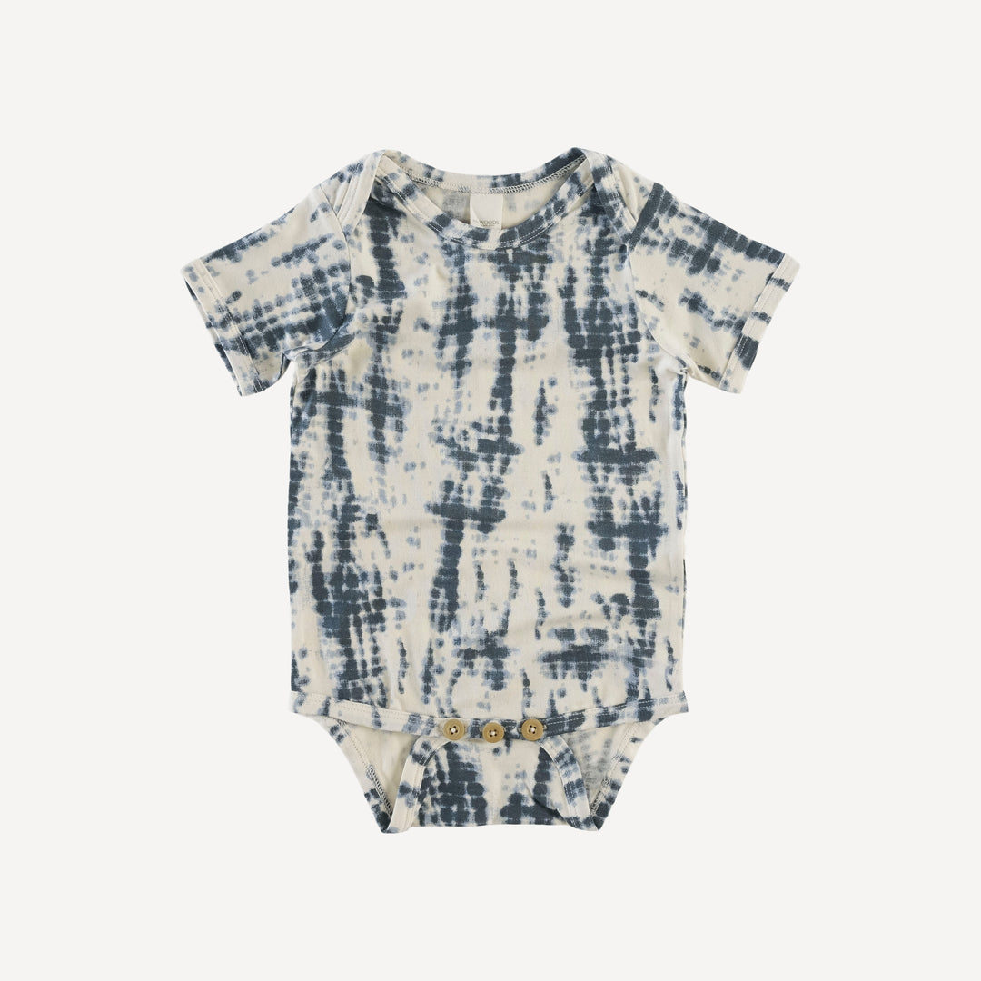 short sleeve lap neck bodysuit | slate blue shibori | modal